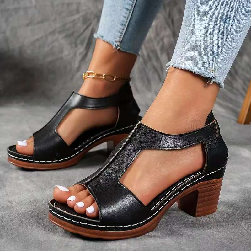 Style 2025 Export Large Size Sandals For Women With Stitching Breathable Velcro Cut Out Wedge Sandals For Women - Image 3