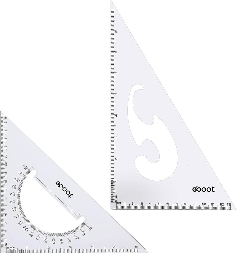 eBoot مجموعة مساطر مثلثية بلاستيكية شفافة كبيرة من EBOOT - 2 قطعة، زوايا 3060 و 4590 درجة، أداة رسم وتصميم، للمكتب والمدرسة - Image 1