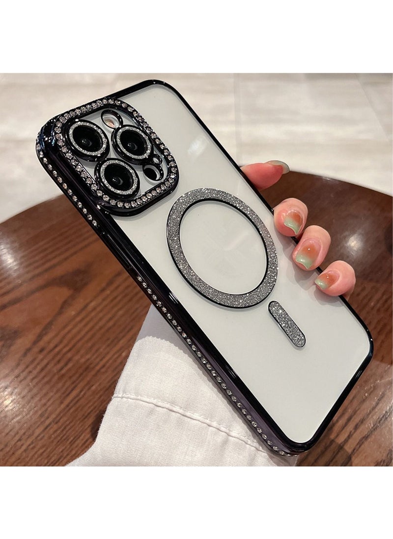 Generic - iPhone 15 Pro Max MagSafe Case Cover Support Wireless Charger Bling Diamond Back Cover For Women Girls Clear Soft TPU With Camera Len Protector Anti-scratch Shockproof Magnetic Phone Accessory - Image 1