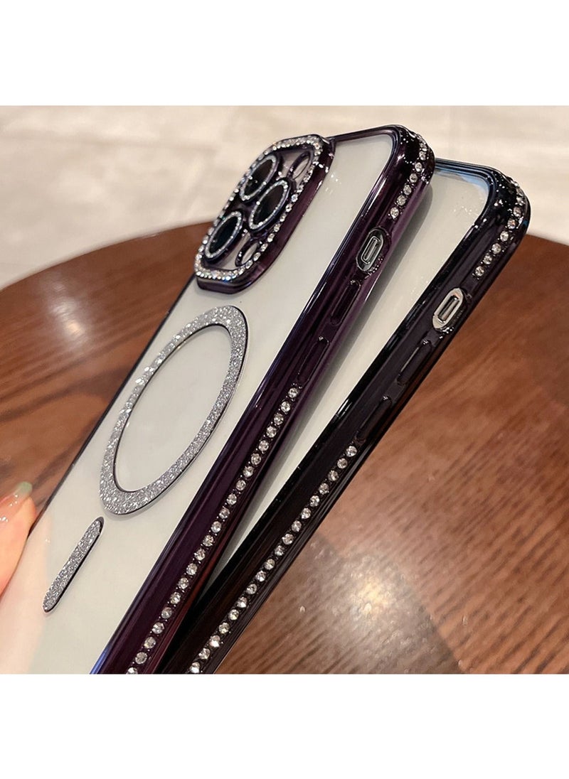 Generic - iPhone 15 Pro Max MagSafe Case Cover Support Wireless Charger Bling Diamond Back Cover For Women Girls Clear Soft TPU With Camera Len Protector Anti-scratch Shockproof Magnetic Phone Accessory - Image 1