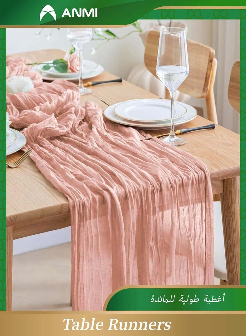 Anmi 90*400cm Table Runner, Boho Tablecloth for Wedding Bridal Baby Shower Birthday Party Decoration Table Centerpiece (Pink) - Image 1