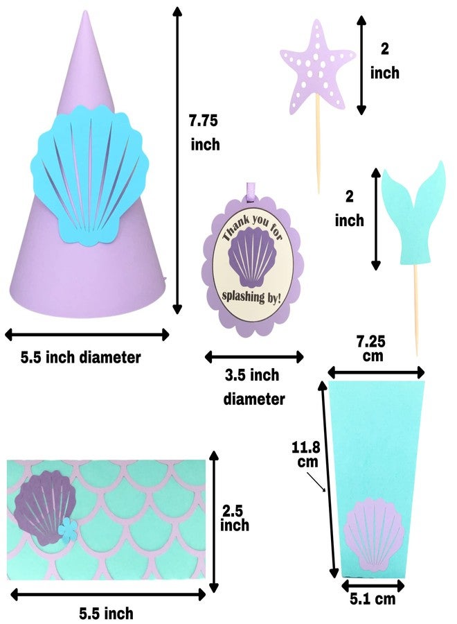 PINFLIERS 1st Birthday Decoration for Girls, Mermaid Theme Birthday Decorations,Paper Party Hats,Chocolate wrapper,Popcorn tubs|Boxes for kids,Thank you tags,Cupcake toppers, A kit of 50,Multicolor - Image 3