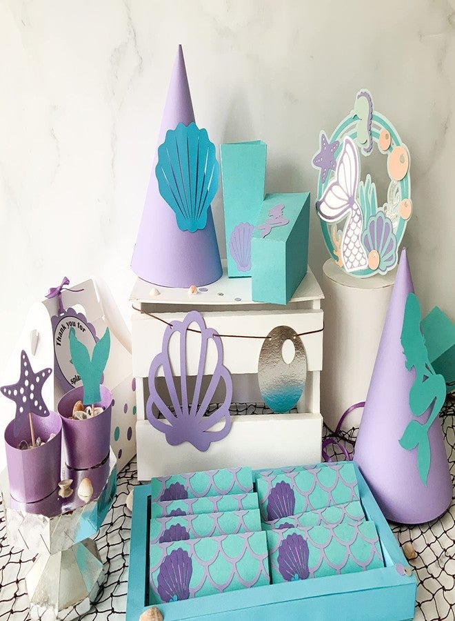 PINFLIERS 1st Birthday Decoration for Girls, Mermaid Theme Birthday Decorations,Paper Party Hats,Chocolate wrapper,Popcorn tubs|Boxes for kids,Thank you tags,Cupcake toppers, A kit of 50,Multicolor - Image 2