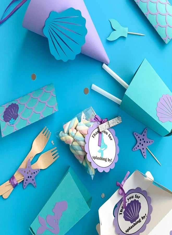 PINFLIERS 1st Birthday Decoration for Girls, Mermaid Theme Birthday Decorations,Paper Party Hats,Chocolate wrapper,Popcorn tubs|Boxes for kids,Thank you tags,Cupcake toppers, A kit of 50,Multicolor - Image 5