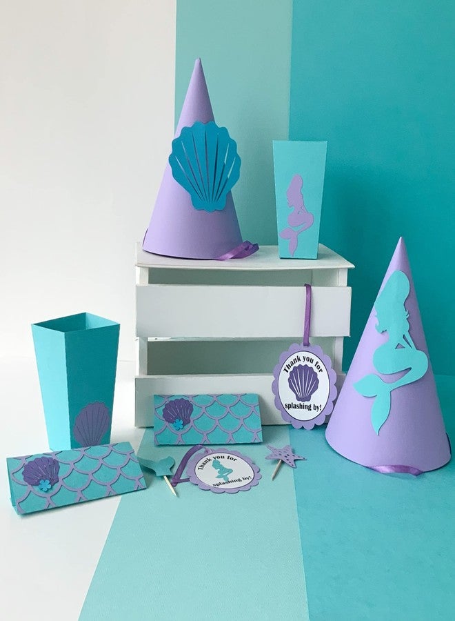PINFLIERS 1st Birthday Decoration for Girls, Mermaid Theme Birthday Decorations,Paper Party Hats,Chocolate wrapper,Popcorn tubs|Boxes for kids,Thank you tags,Cupcake toppers, A kit of 50,Multicolor - Image 1