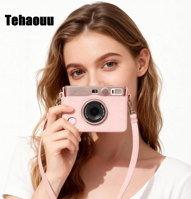 حقيبة كاميرا متوافقة مع Fujifilm Instax Mini EVO، حقيبة واقية باللون الوردي الفاتح مع حزام كتف، حقيبة تخزين ضيقة المقاس مرن ومقاوم للانحناء - Image 5