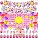 Remerry 111 Pcs Preppy Birthday Decorations Preppy Party Decorations Pink Smile Face Party Supplies Set Pink Happy Birthday Banner Balloon Stickers Toppers for Smile Happy Face Y2k Decoration - Image 3