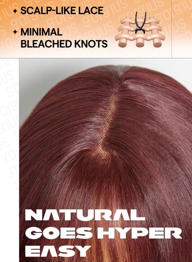 GORGIUS Burgundy Wig with Bangs Loose Wave Glueless Bang Wig Pre Bleached True Scalp Long Wavy Fringe Bangs Wig Upgraded with Style-Archive Premium Fiber - Image 5