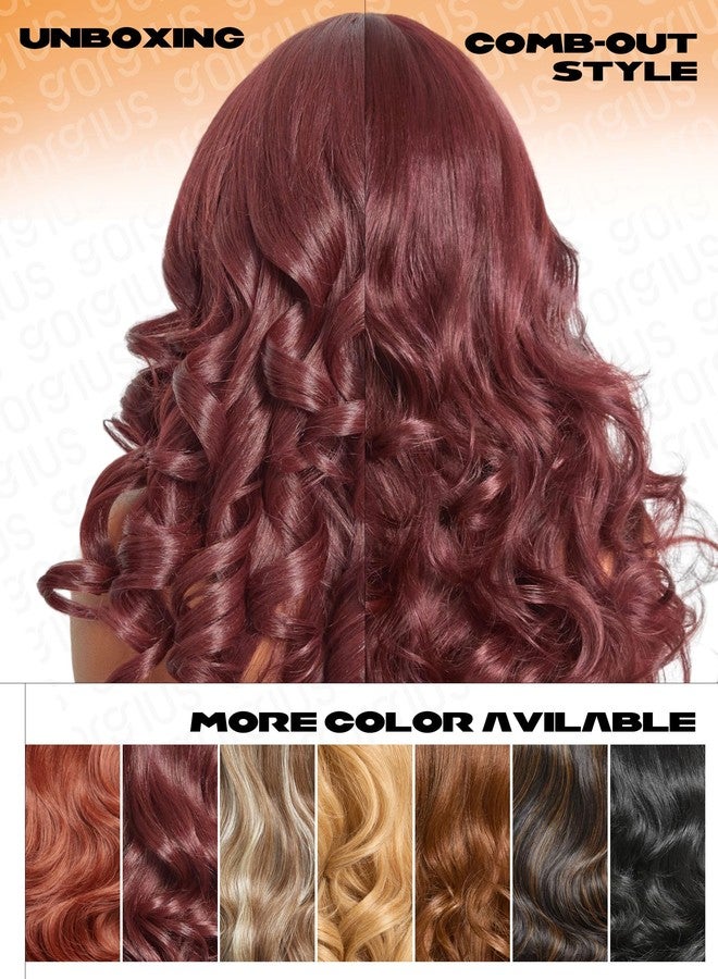 GORGIUS Burgundy Wig with Bangs Loose Wave Glueless Bang Wig Pre Bleached True Scalp Long Wavy Fringe Bangs Wig Upgraded with Style-Archive Premium Fiber - Image 4