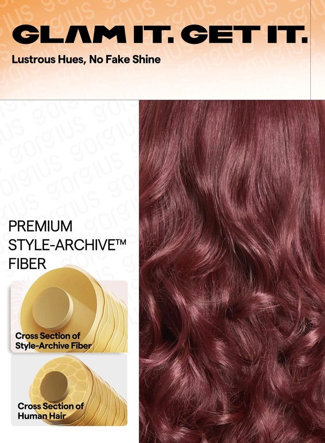 GORGIUS Burgundy Wig with Bangs Loose Wave Glueless Bang Wig Pre Bleached True Scalp Long Wavy Fringe Bangs Wig Upgraded with Style-Archive Premium Fiber - Image 3