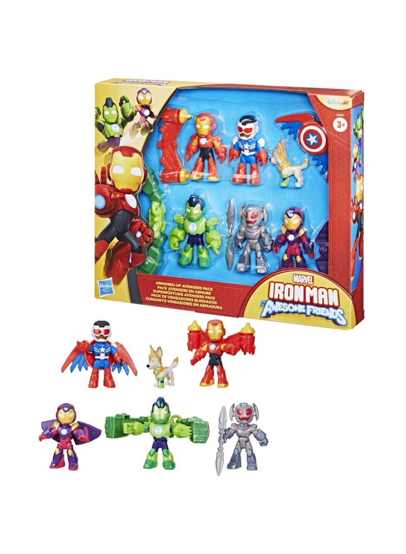 MARVEL مجموعة أبطال مارفل آيرون مان وأصدقائه الرائعين المدعومين، 3 إنش (7.6 سم) تماثيل حركة، مجموعات ألعاب للأولاد والبنات، أعمار 3 سنوات وما فوق - Image 1