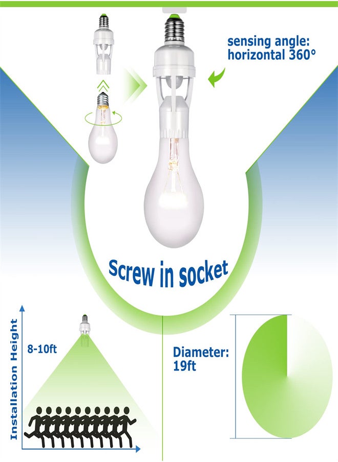 3 Pieces Smart Socket with Motion Sensor, Screw in Light Bulb Outlet Compatible with E26/E27, Motion Activated Light Bulb Holder, Adapter Automatic Light Control for Garage Storage Room