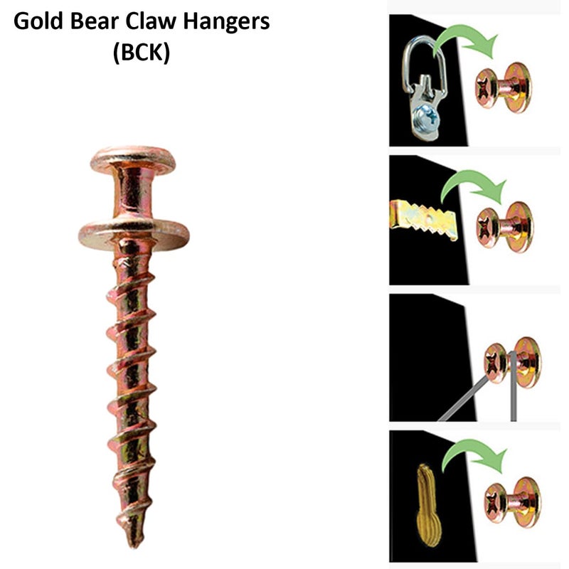 Hangman Double-Headed Bear Claw Hangers â€“ 4-in-1 Hooks for D-Rings, Wire, Sawtooths & Keyholes: BCK-25 , Gold - Image 4