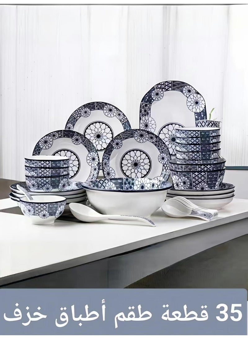 ChenDa Blue and White Porcelain Dinnerware Set 35-Piece Set Millennia-Old Classic Craftsmanship High-Temperature Resistant & Scratch-Proof Ideal for Home Gatherings & Holidays (Serves 6-8 People) - Image 1