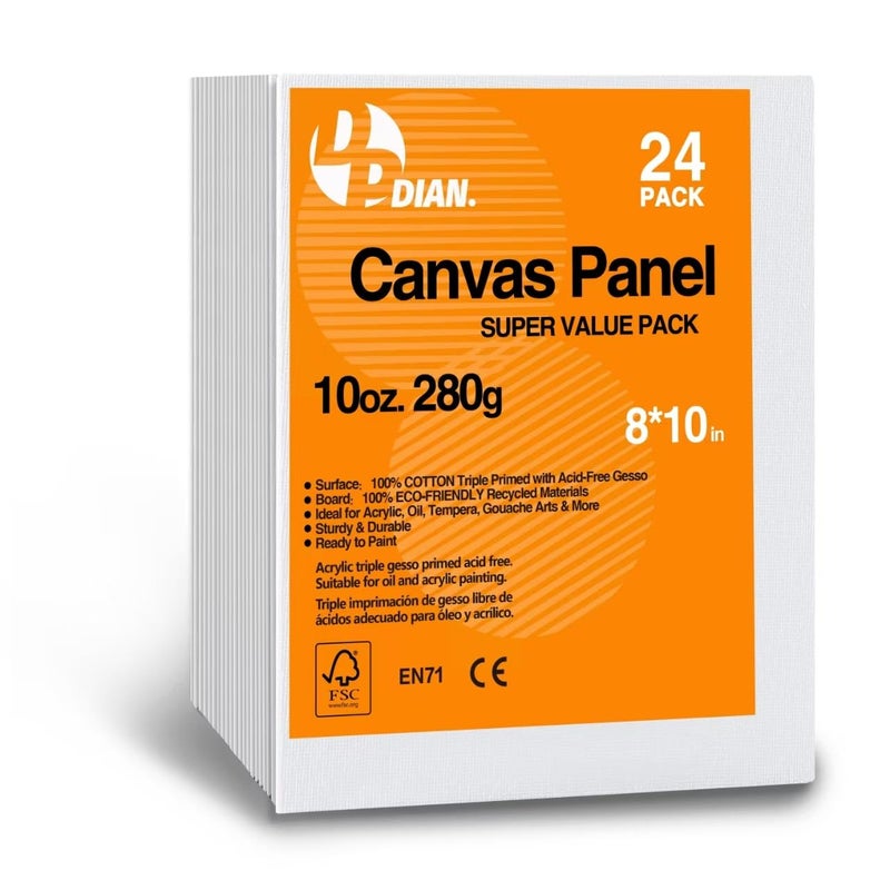 DPDIAN Canvas Boards for Painting 8x10 Inch 24Pack Bulk Canvas Value Pack  Art Supplies Blank Paint Canvas Panels for Kids Adults Acrylic Oil Watercolor Tempera Gouache