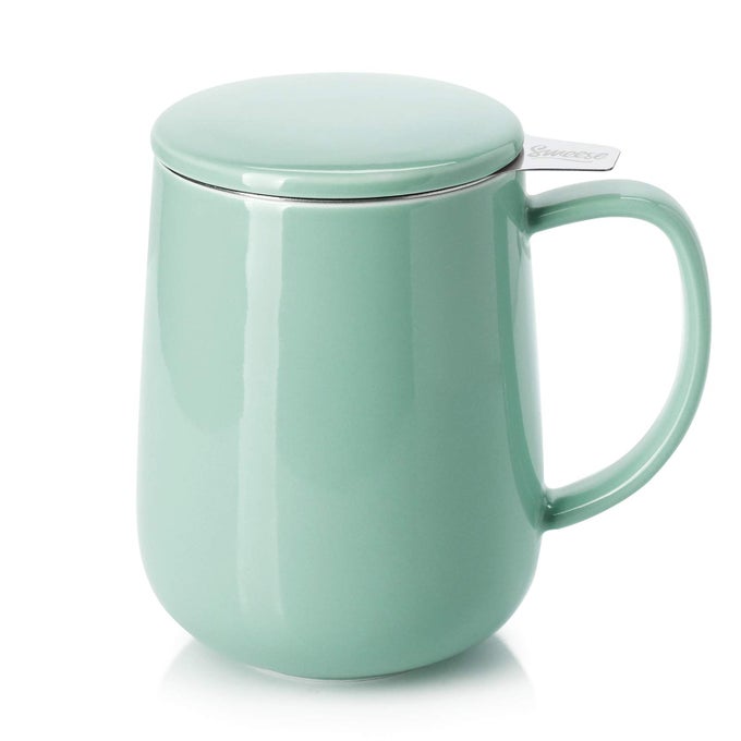 20 OZ PORCELAIN TEA MUG WITH INFUSER AND LID LOOSE LEAF TEA CUP GIFTS FOR TEA LOVER MINT GREEN