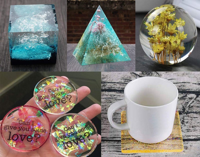 Repinsta Silicone Resin Molds 5Pcs Resin Casting Molds Including Sphere, Cube, Pyramid, Square, Round with 1 Measuring Cup & 5 Plastic Transfer Pipettes for Resin Epoxy, Candle Wax, Soap, Bowl Mat etc - Image 5