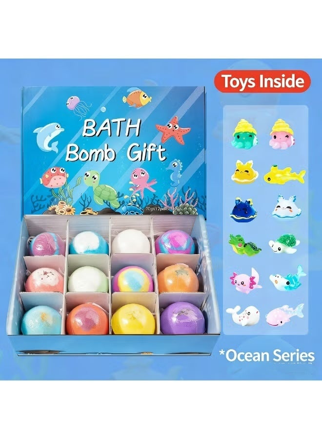 SKT Shiketro 12-Pack Ocean Series Bath Bombs Gift Set with Surprise Toys Inside - Natural Essential Oil Bath Fizzies for Kids & Adults, Handmade Spa Bath Bombs for Relaxation, Moisturizing & Skin Care - Image 1