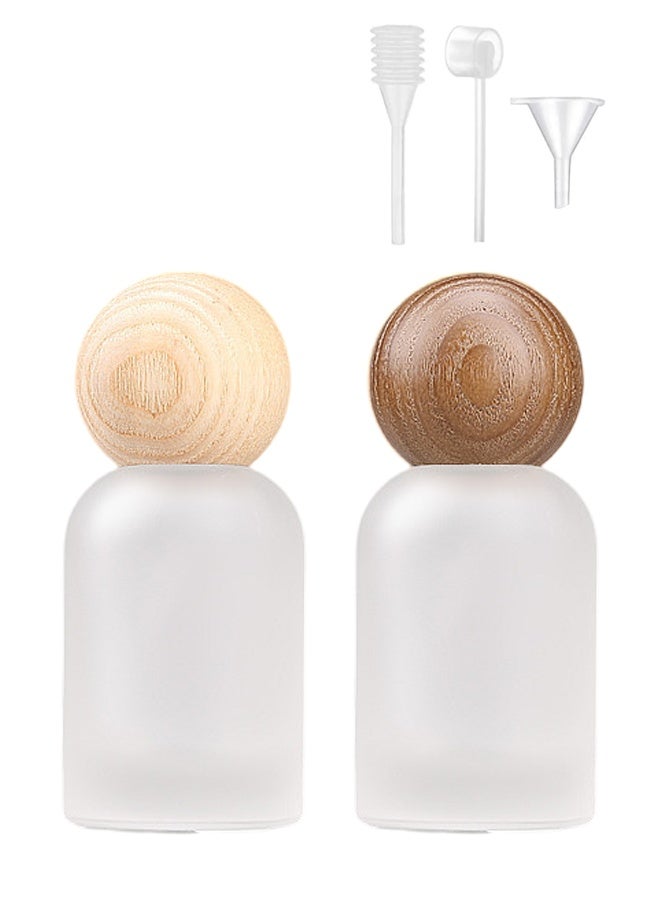 مكمهينغ بوب زجاجتان عطر سعة 50 مل، زجاجة عطر صغيرة محمولة قابلة لإعادة التعبئة، تصميم زجاجة زجاجية مصنفرة، زجاجة عطر فارغة مع غطاء خشبي، بما في ذلك أداة توزيع السائل - Image 1