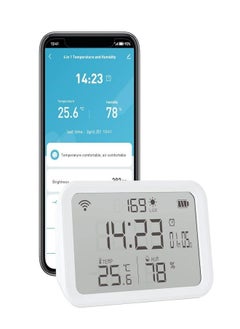 Smart Temperature Humidity Sensor, Wi-Fi Digital Hygrometer Indoor, 4-in-1 Thermometer and Hygrometer Sensor with Temperature Alarms Historical Graphs Data Cloud Storage