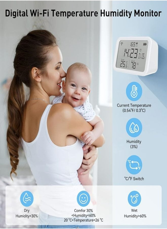 MiOne - Smart Temperature Humidity Sensor, Wi-Fi Digital Hygrometer Indoor, 4-in-1 Thermometer and Hygrometer Sensor with Temperature Alarms Historical Graphs Data Cloud Storage - Image 1