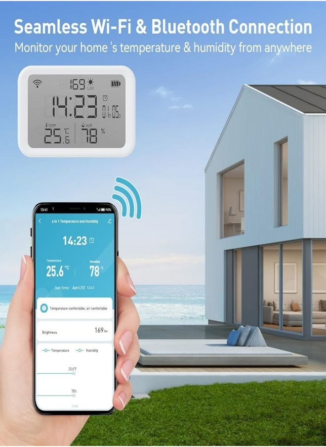 MiOne - Smart Temperature Humidity Sensor, Wi-Fi Digital Hygrometer Indoor, 4-in-1 Thermometer and Hygrometer Sensor with Temperature Alarms Historical Graphs Data Cloud Storage - Image 1