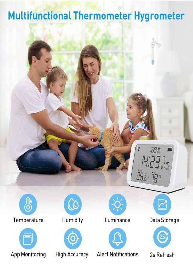 MiOne - Smart Temperature Humidity Sensor, Wi-Fi Digital Hygrometer Indoor, 4-in-1 Thermometer and Hygrometer Sensor with Temperature Alarms Historical Graphs Data Cloud Storage - Image 1