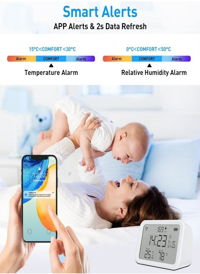 MiOne - Smart Temperature Humidity Sensor, Wi-Fi Digital Hygrometer Indoor, 4-in-1 Thermometer and Hygrometer Sensor with Temperature Alarms Historical Graphs Data Cloud Storage - Image 1