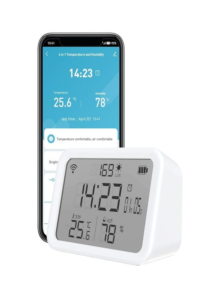 MiOne - Smart Temperature Humidity Sensor, Wi-Fi Digital Hygrometer Indoor, 4-in-1 Thermometer and Hygrometer Sensor with Temperature Alarms Historical Graphs Data Cloud Storage - Image 1
