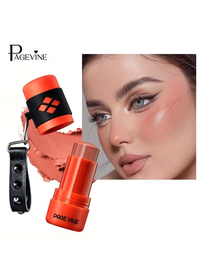 PAGE VINE Harley Queen Blush Stick, Creamy Moisturizing Multi-Use Cream for Cheeks & Lips, Long-Wearing, Waterproof, Natural Glow in Warm Orange #BANG BANG - Image 1