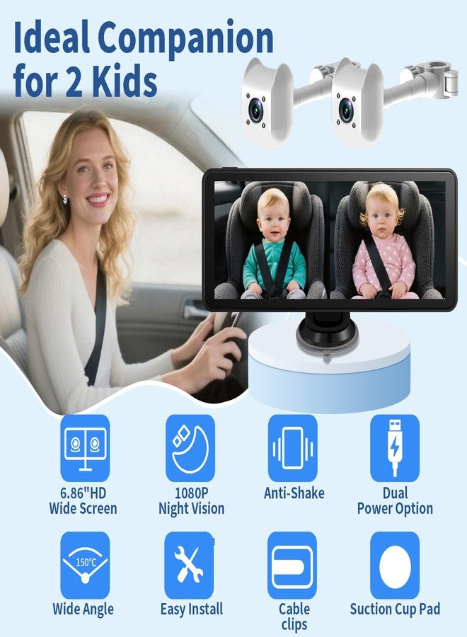Howison 6.86'' Dual Car Camera Baby Monitor, 1080P Baby Car Camera with IR Night Vision, 150° Wide Angle, USB Powered, Easy to Install, Real-Time Rear Seat Monitoring, Safety for Kids and Newborns - Image 3