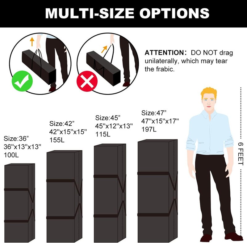 COOLBEBE 42" Sports Duffle Bag - 150L Extra Large Travel Duffel Luggage Bag with Upgrade Zipper, Sturdy & Water Resistant, Black - Image 5