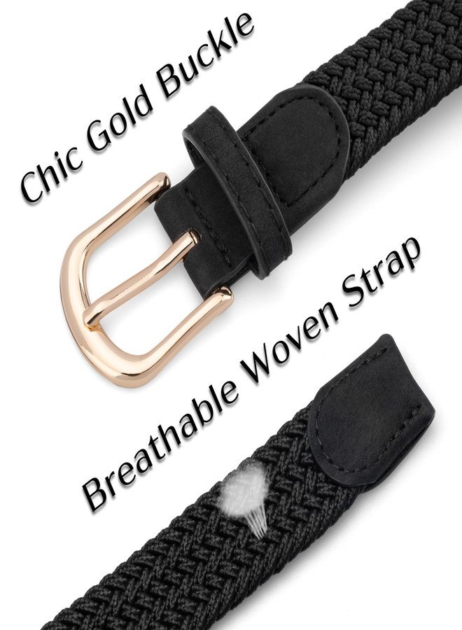macoking 2 Pack Braided Elastic Belts for Women with Gold Buckle, Stretch Belt for Jeans Pants Golf, Black+Khaki, S - Image 4
