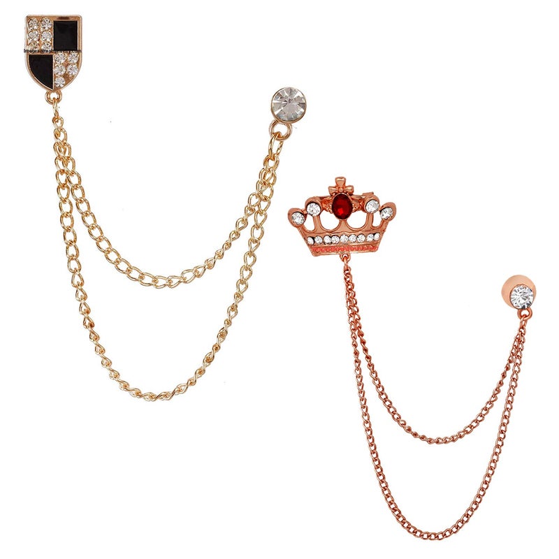 Mahi Combo of Double Layer Chain Wedding Occasion Brooch for Men (PACO1105174PR) - Image 1