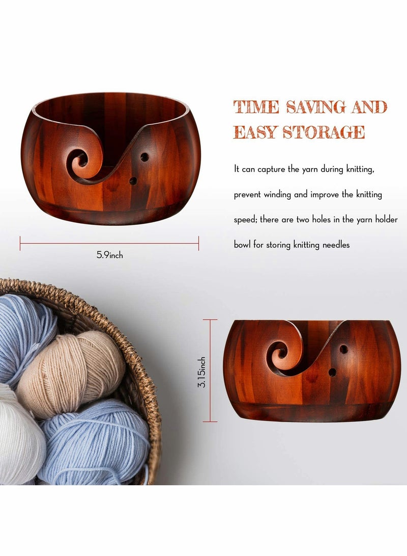 KASTWAVE Wooden Yarn Bowl Knitting Yarn Bowl with Hole Crochet Bowl Stand Handmade Yarn Storage Bowl 18 * 18 * 10cm for DIY Knitting Crochet Accessories - Image 2