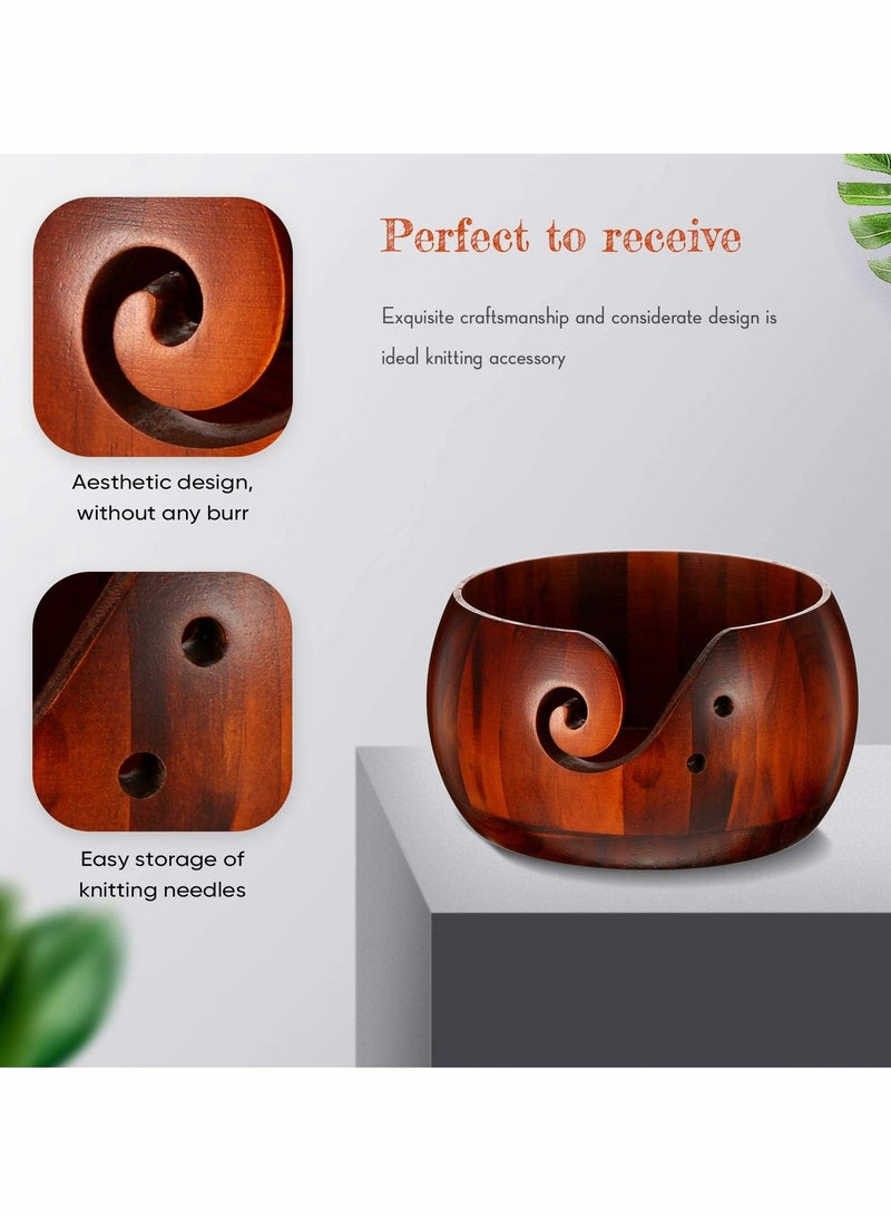 KASTWAVE Wooden Yarn Bowl Knitting Yarn Bowl with Hole Crochet Bowl Stand Handmade Yarn Storage Bowl 18 * 18 * 10cm for DIY Knitting Crochet Accessories - Image 4