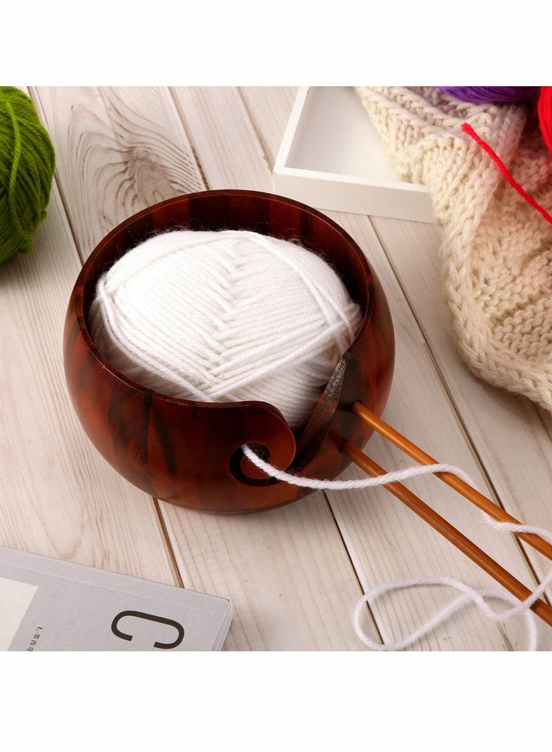 KASTWAVE Wooden Yarn Bowl Knitting Yarn Bowl with Hole Crochet Bowl Stand Handmade Yarn Storage Bowl 18 * 18 * 10cm for DIY Knitting Crochet Accessories - Image 5
