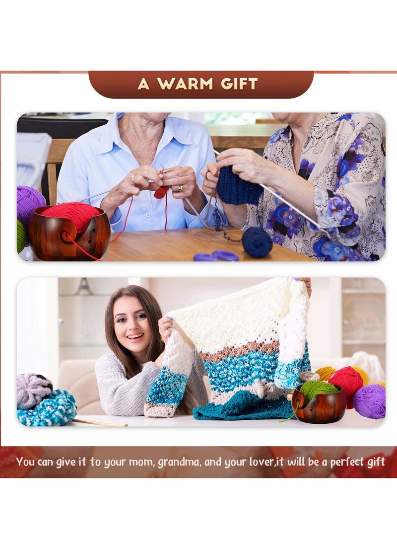 KASTWAVE Wooden Yarn Bowl Knitting Yarn Bowl with Hole Crochet Bowl Stand Handmade Yarn Storage Bowl 18 * 18 * 10cm for DIY Knitting Crochet Accessories - Image 3