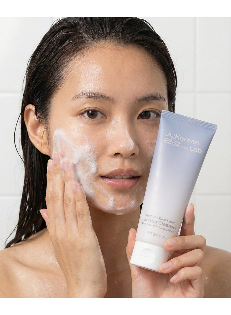 Korean Skin Lab Radiant Rice Bloom Gentle Cleanser (120ml). Daily Korean Face Wash with Brightening Rice Water & Hyaluronic Acid. Hydrating Cream to Foam Formula for Glass Skin. - Image 4