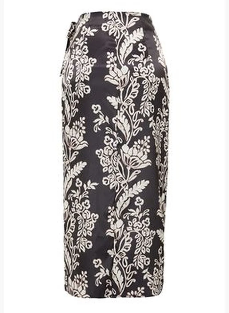 trendyol Multi Color Front Tie Detail Double Breasted Closure Satin Midi Woven Skirt