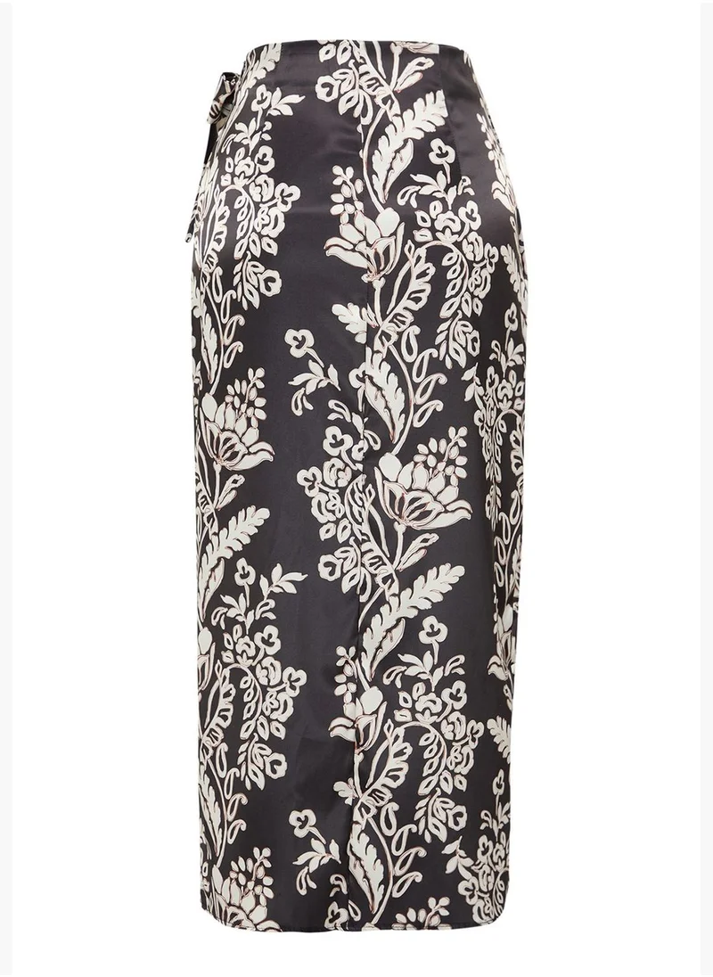 trendyol Multi Color Front Tie Detail Double Breasted Closure Satin Midi Woven Skirt