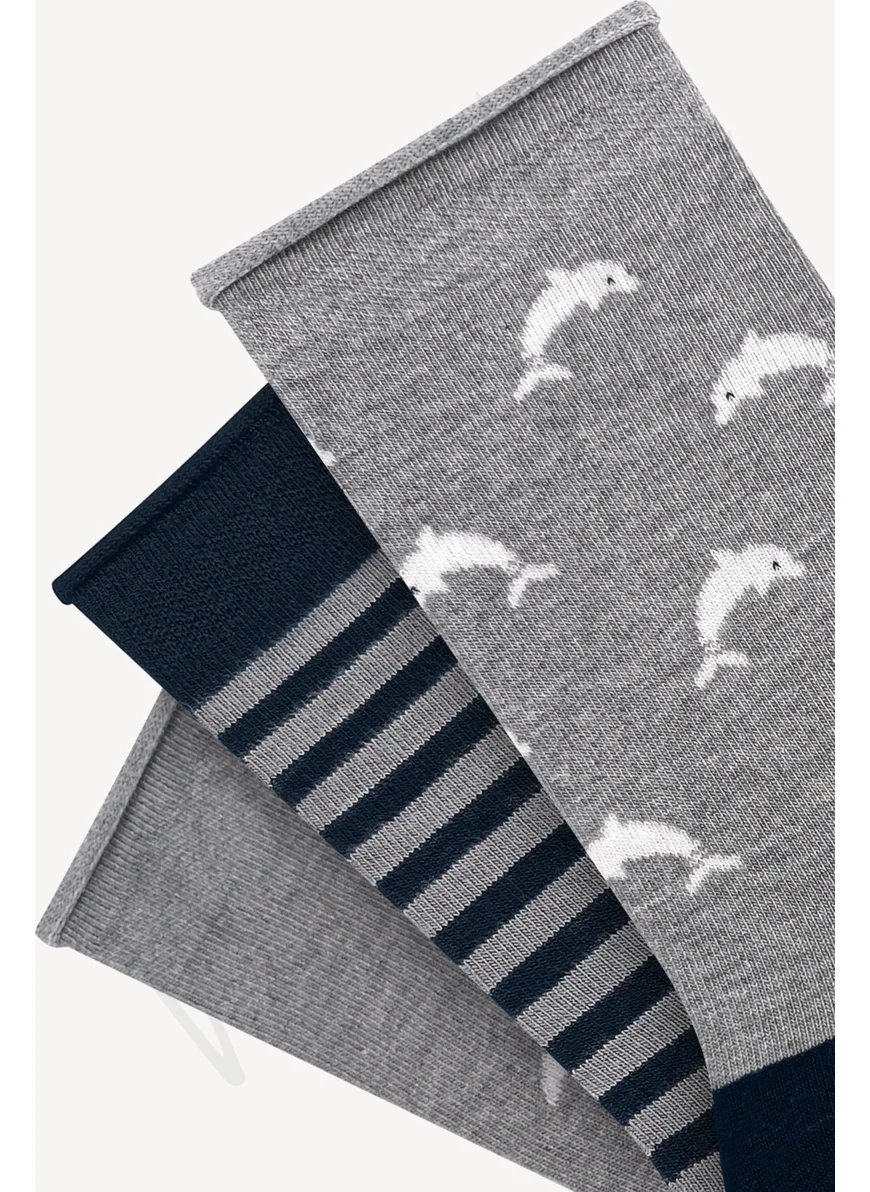 Mono Socks 3 Pack Dolphin Patterned Elasticless Bamboo Socks