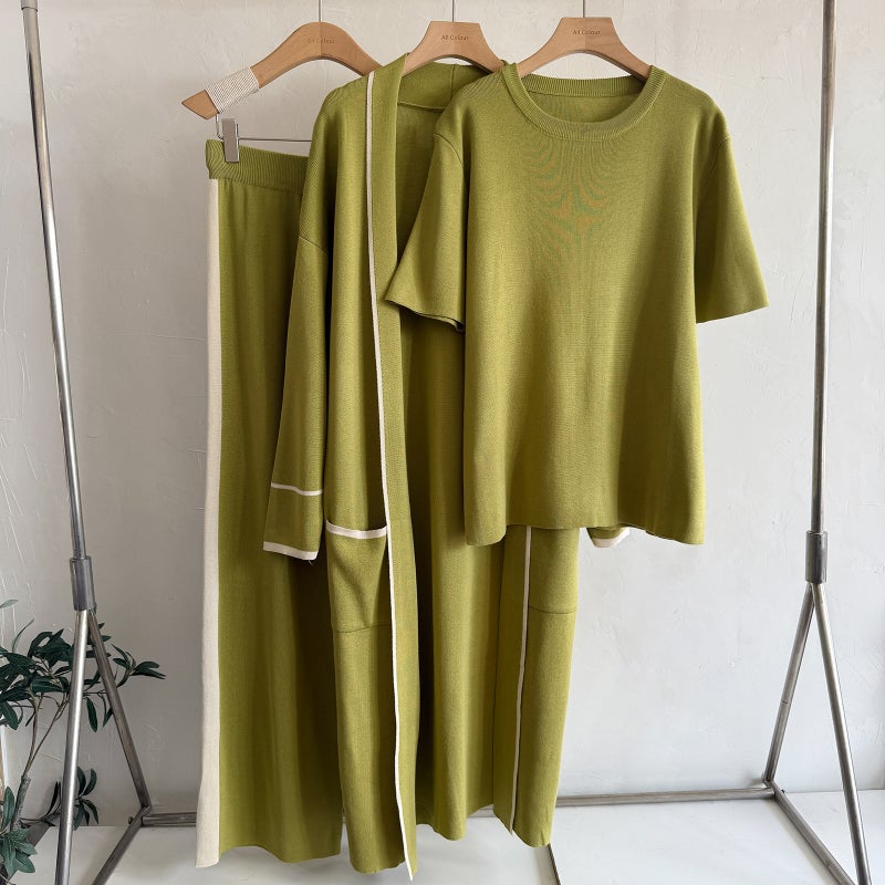 Women's Knitted Long Robe 3-Piece Set Casual Lounge Set - Image 4