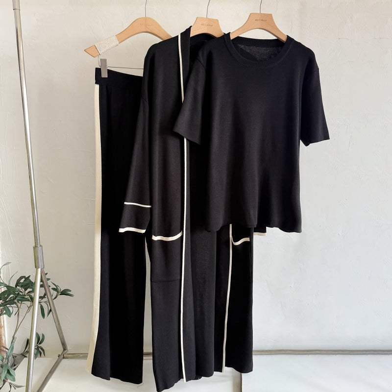 Women's Knitted Long Robe 3-Piece Set Casual Lounge Set - Image 3