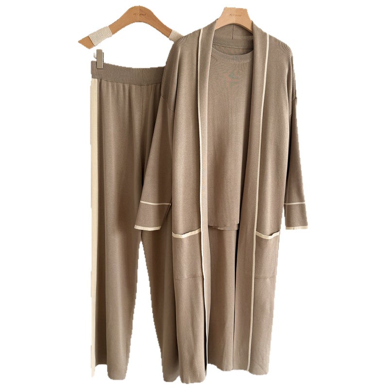 Women's Knitted Long Robe 3-Piece Set Casual Lounge Set - Image 5