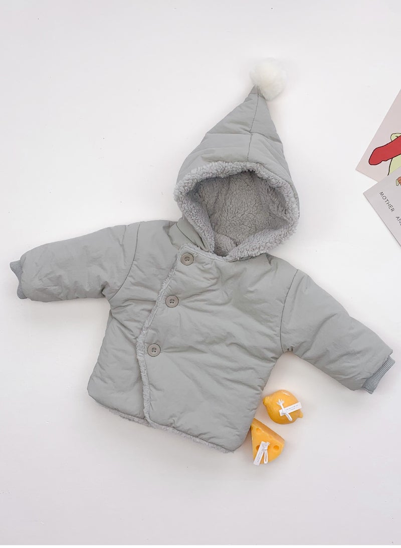 2023 Winter Plush Warm Baby Coat Cute 3D Hooded Jacket Grey