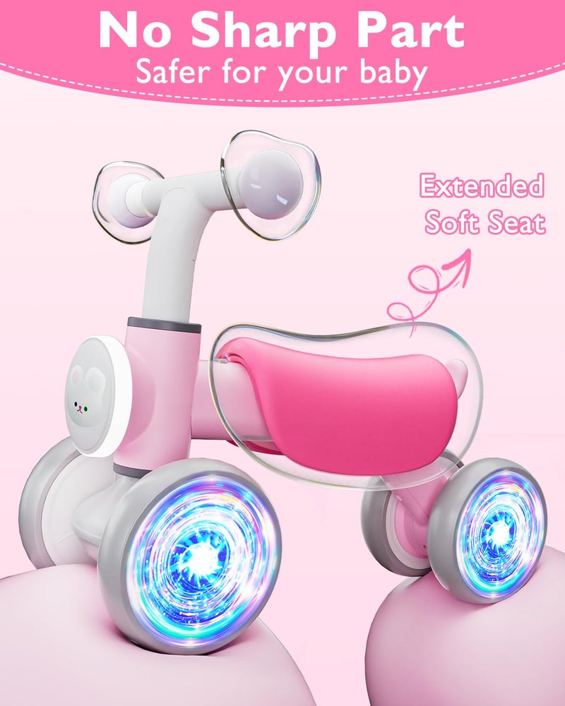 Doselie Toddler Toys Balance Bike for 1 Year Old Girl Gifts,4 Wheels Colorful Lighting with Music Baby First Bike,Toddler Girl Toys Balance Bike for 1st 2 Year Old Birthday Gifts - Image 5