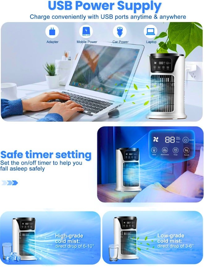 تشيس اب مروحة مكيف هواء محمولة، 6 سرعات قابلة للتعديل، إضافة الماء والثلج لترطيب الضباب، منخفضة الضوضاء، مع وظيفة المؤقت، إضاءة ليلية بـ 7 ألوان، مكيف هواء مكتبي صغير لغرفة النوم، للاستخدام الخارجي، المكتب - Image 2