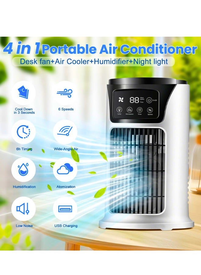 تشيس اب مروحة مكيف هواء محمولة، 6 سرعات قابلة للتعديل، إضافة الماء والثلج لترطيب الضباب، منخفضة الضوضاء، مع وظيفة المؤقت، إضاءة ليلية بـ 7 ألوان، مكيف هواء مكتبي صغير لغرفة النوم، للاستخدام الخارجي، المكتب - Image 3
