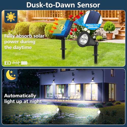 T-SUNUS TSUNUS Christmas Solar Powered LED Spot Light White 6000K Separated Panel with 98ft Cable IP65 Waterproof Spotlights Outdoor Landscape Garden Lights for Flag Patio Yard Driveway Halloween 2 Pack - Image 3
